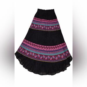 Full Maxi Skirt Boho Crinkle Colorful Festival Hippie Gypsy Soft Elastic Waist M